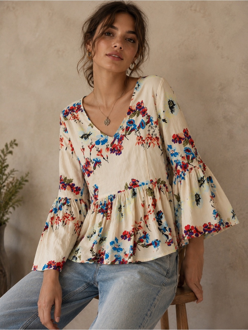 Jane and Delancey Floral Peplum Smock Top